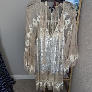 Anthropologie Beige and Silver Sequin Tunic